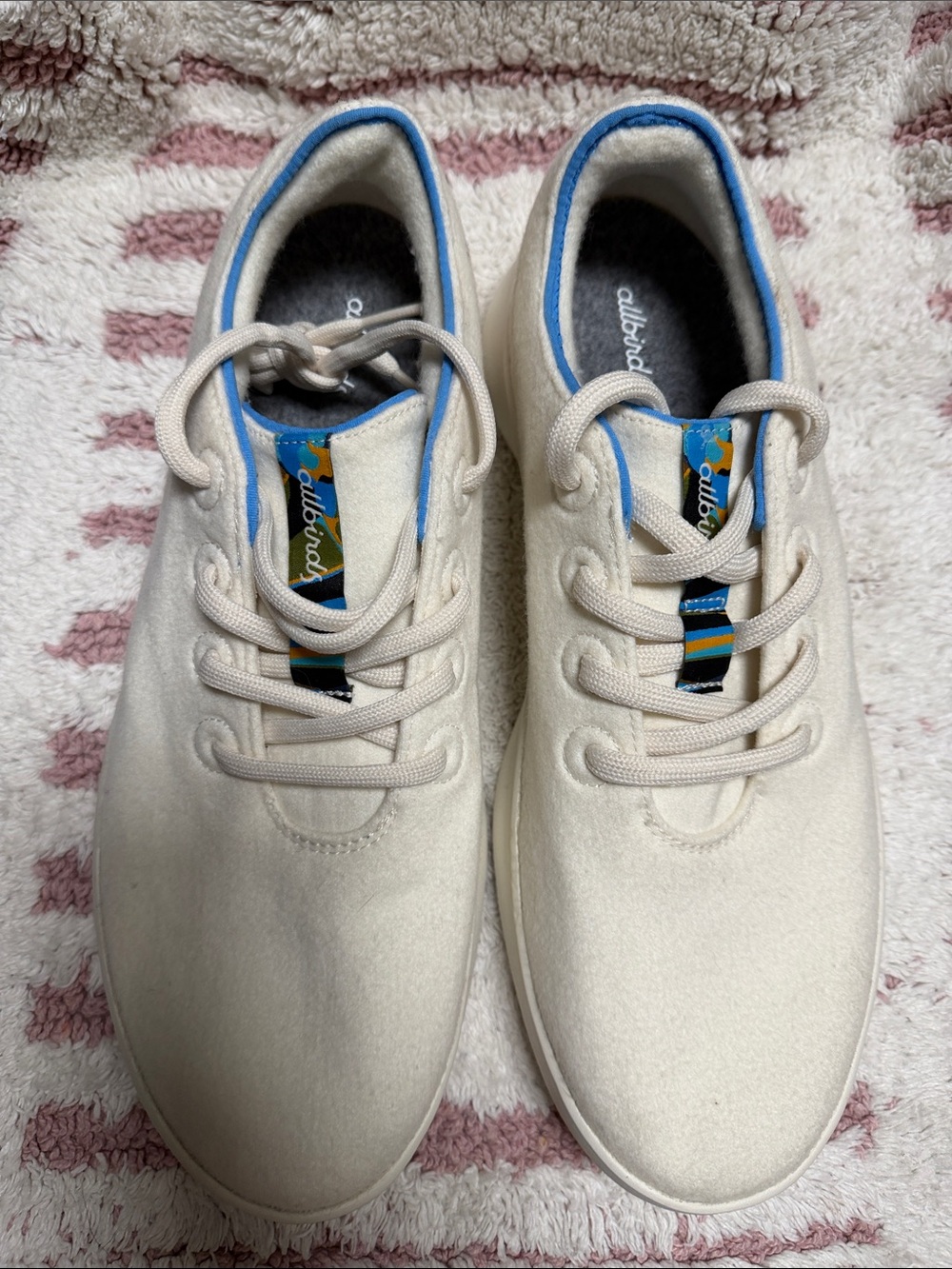 allbirds Men’s Cream Wool Sneakers with Blue Trim
